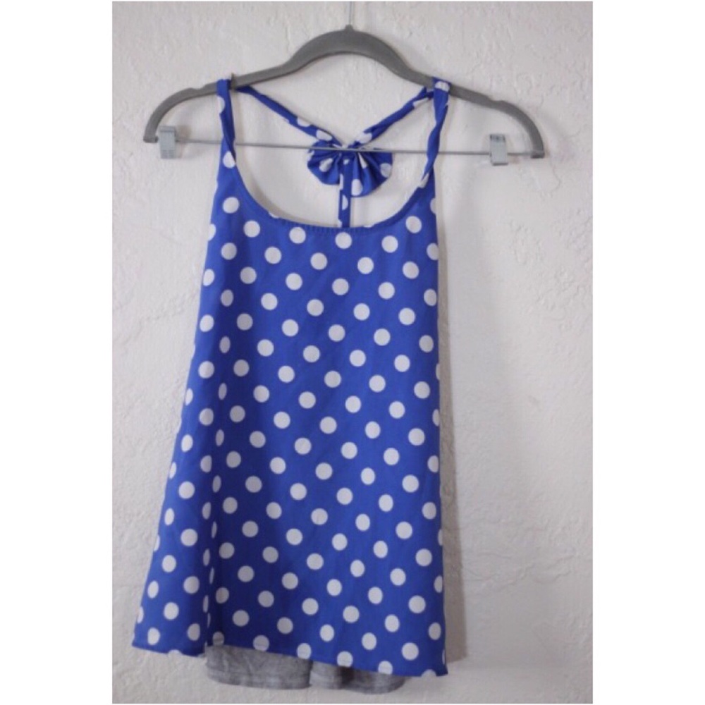 Cute Blue Polka dot bow tank